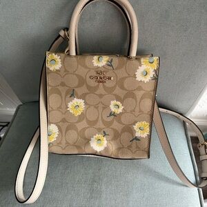 Coach Tan Signature Crossbody with Yellow & White Floral Print